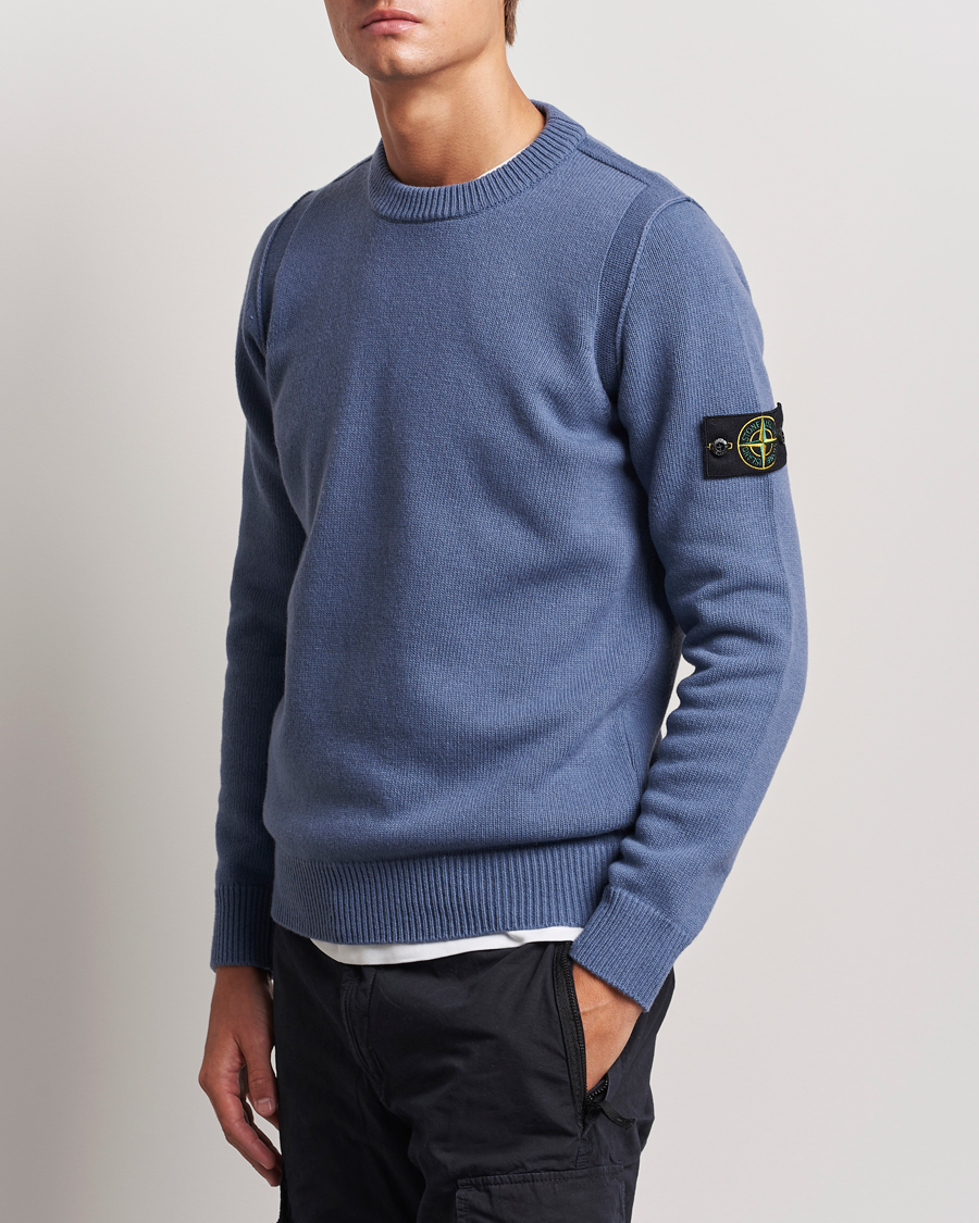 Hombres |  | Stone Island | Knitted Lambwool Sweater Mid Blue