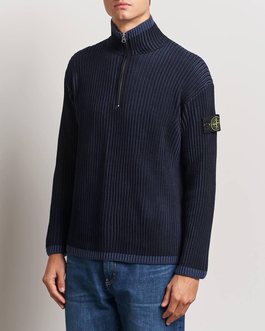 Hombres |  | Stone Island | Full Rib Wool Half Zip Navy Blue