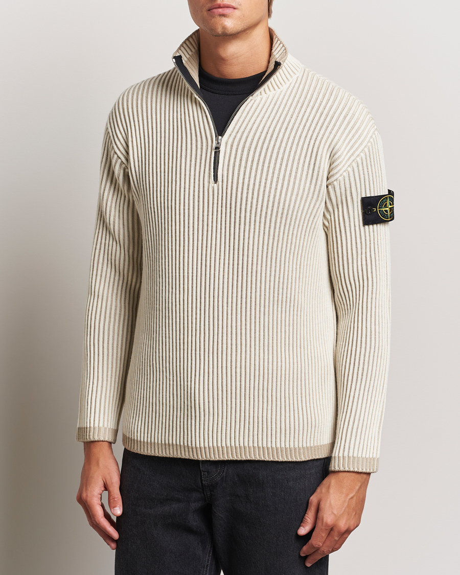 Hombres | Media cremallera | Stone Island | Full Rib Wool Half Zip Natural