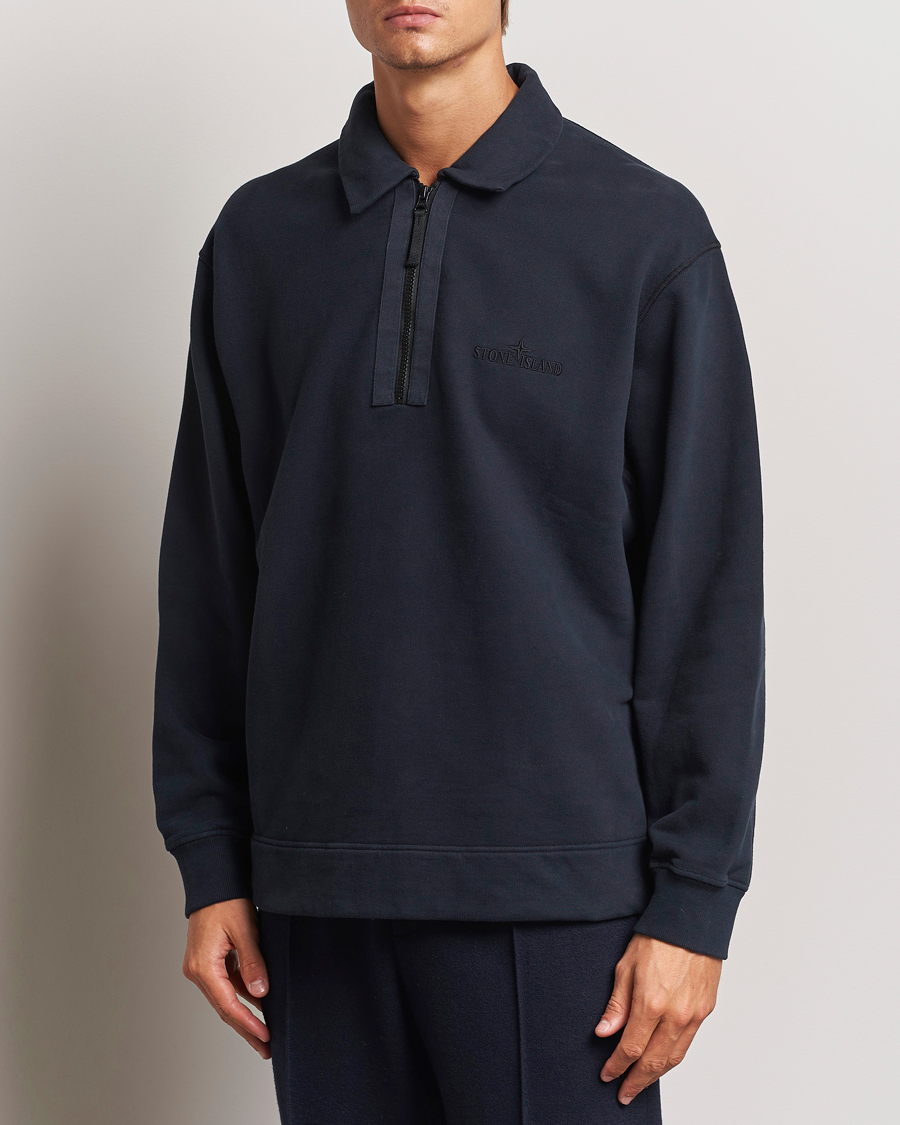 Hombres | Sudaderas | Stone Island | Garment Dyed Fleece Zip Polo Navy Blue