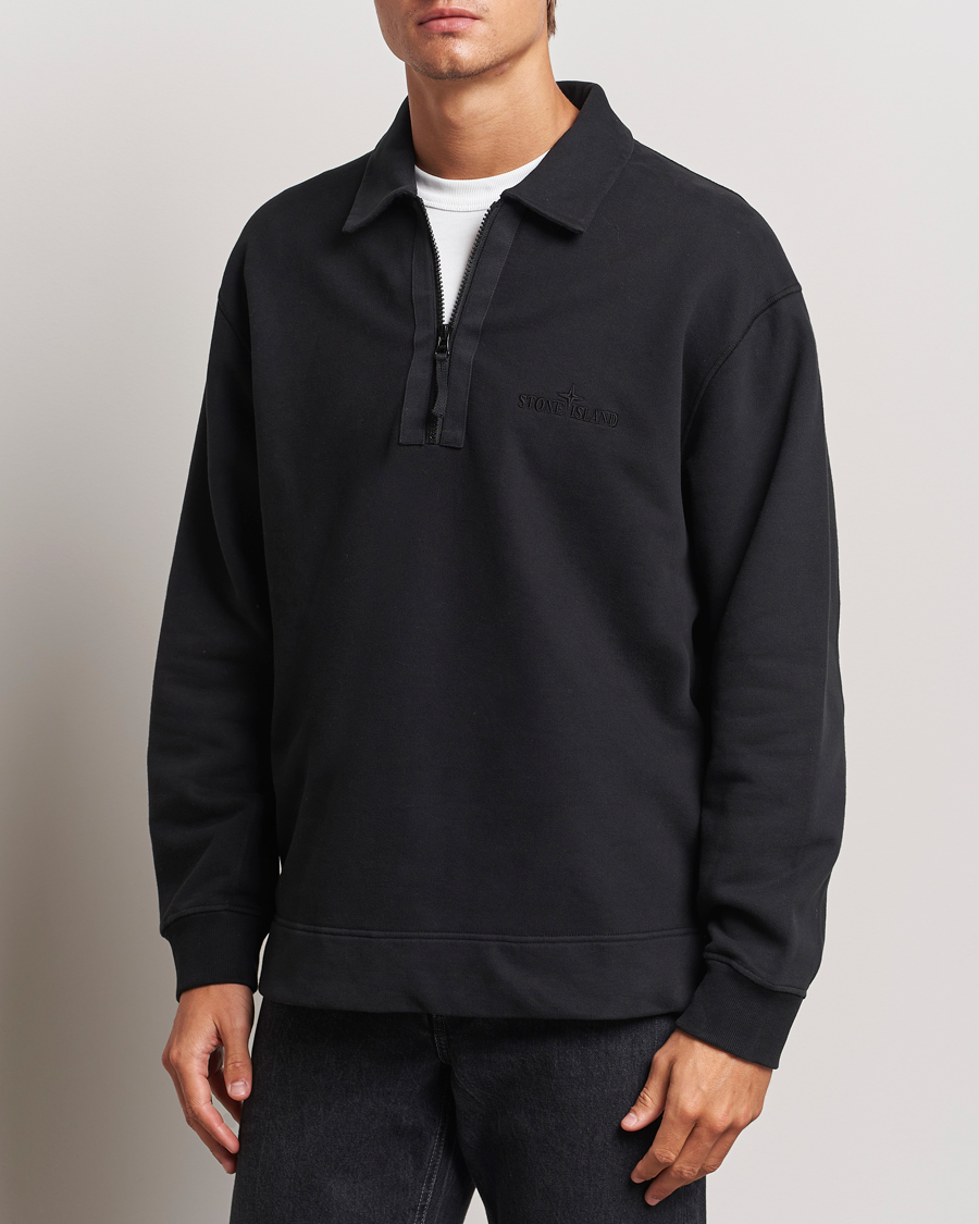 Hombres |  | Stone Island | Garment Dyed Fleece Zip Polo Black