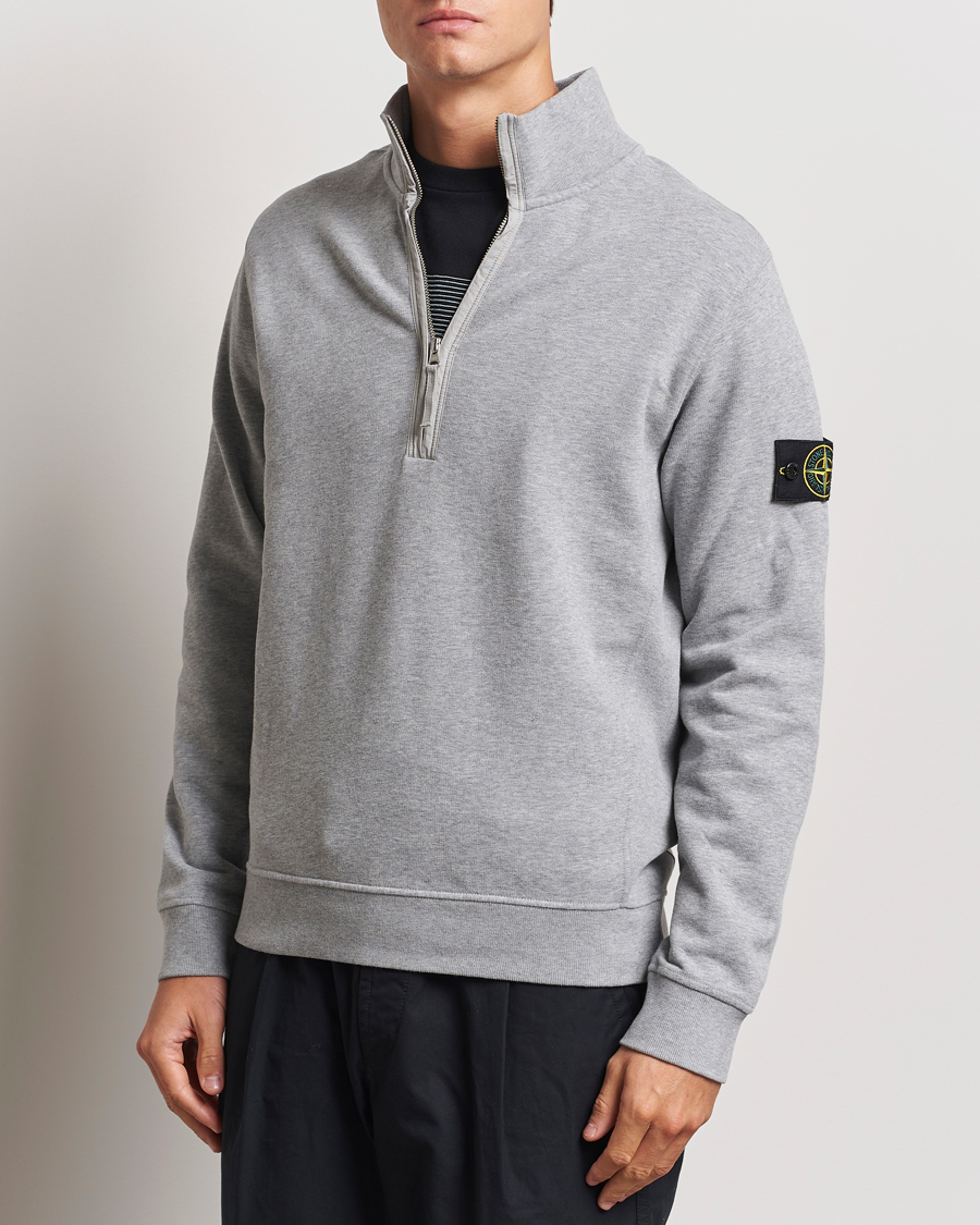 Hombres | Media cremallera | Stone Island | Garment Dyed Fleece Half Zip Melange Grey