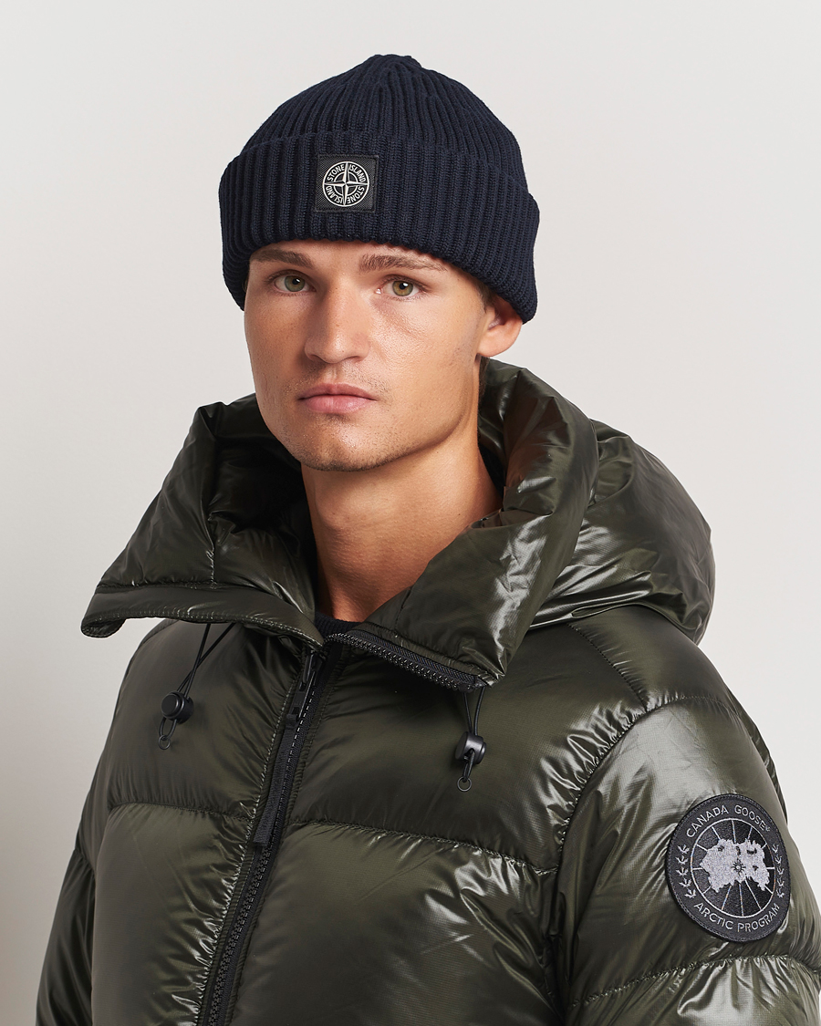 Hombres | Gorros | Stone Island | Full Rib Wool Beanie Navy Blue