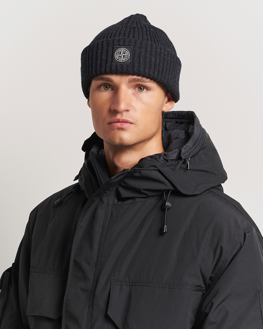 Hombres |  | Stone Island | Full Rib Wool Beanie Melange Charcoal