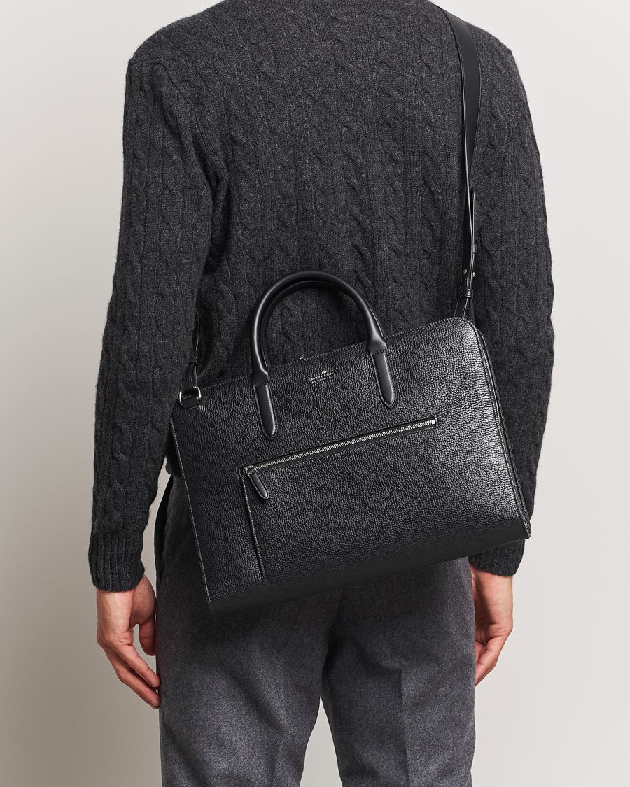 Hombres | Bolsos | Smythson | Ludlow Ultra Slim Brefcase With Zip Front Black