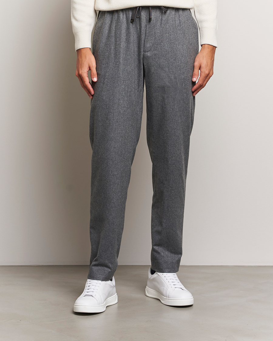 Hombres | Pantalones de franela | Moncler | Flannel Drawstring Pants Grey Melange