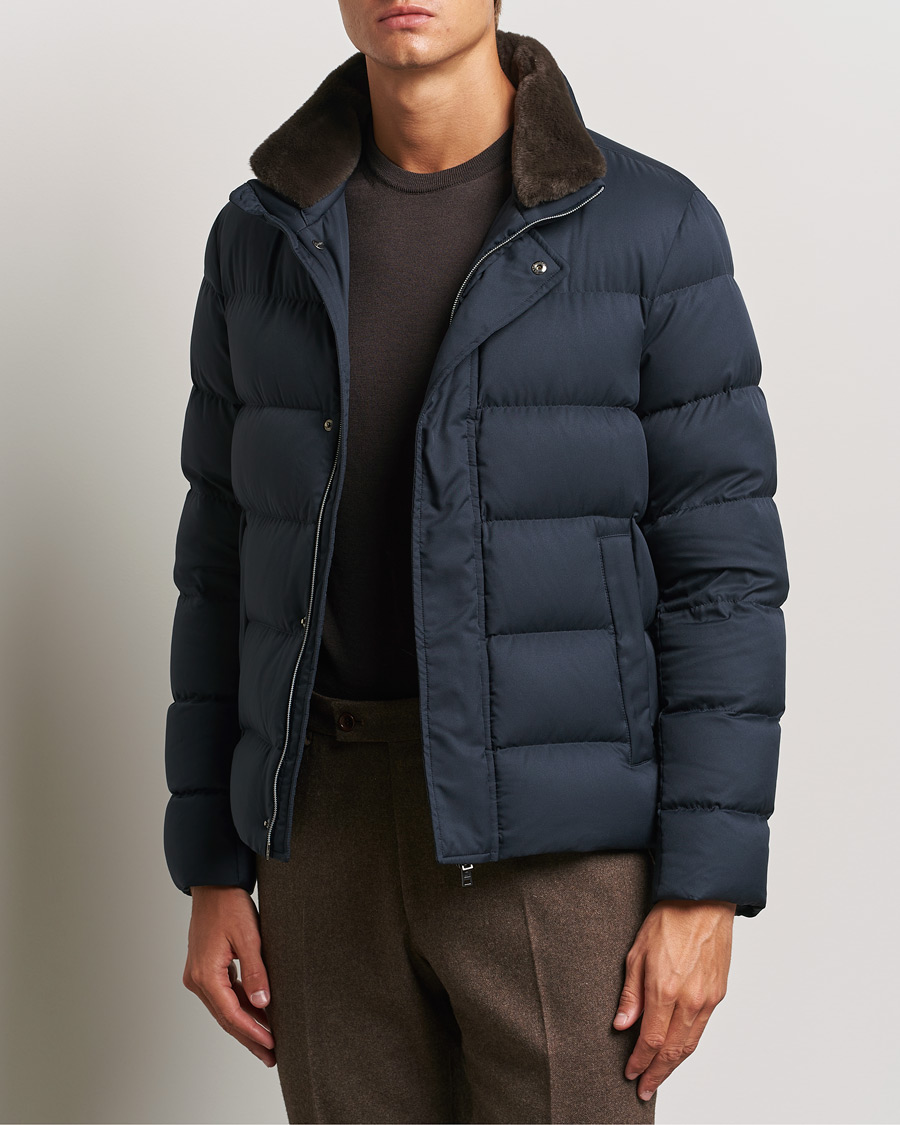 Hombres |  | Herno | Faux Fur Down Jacket Navy