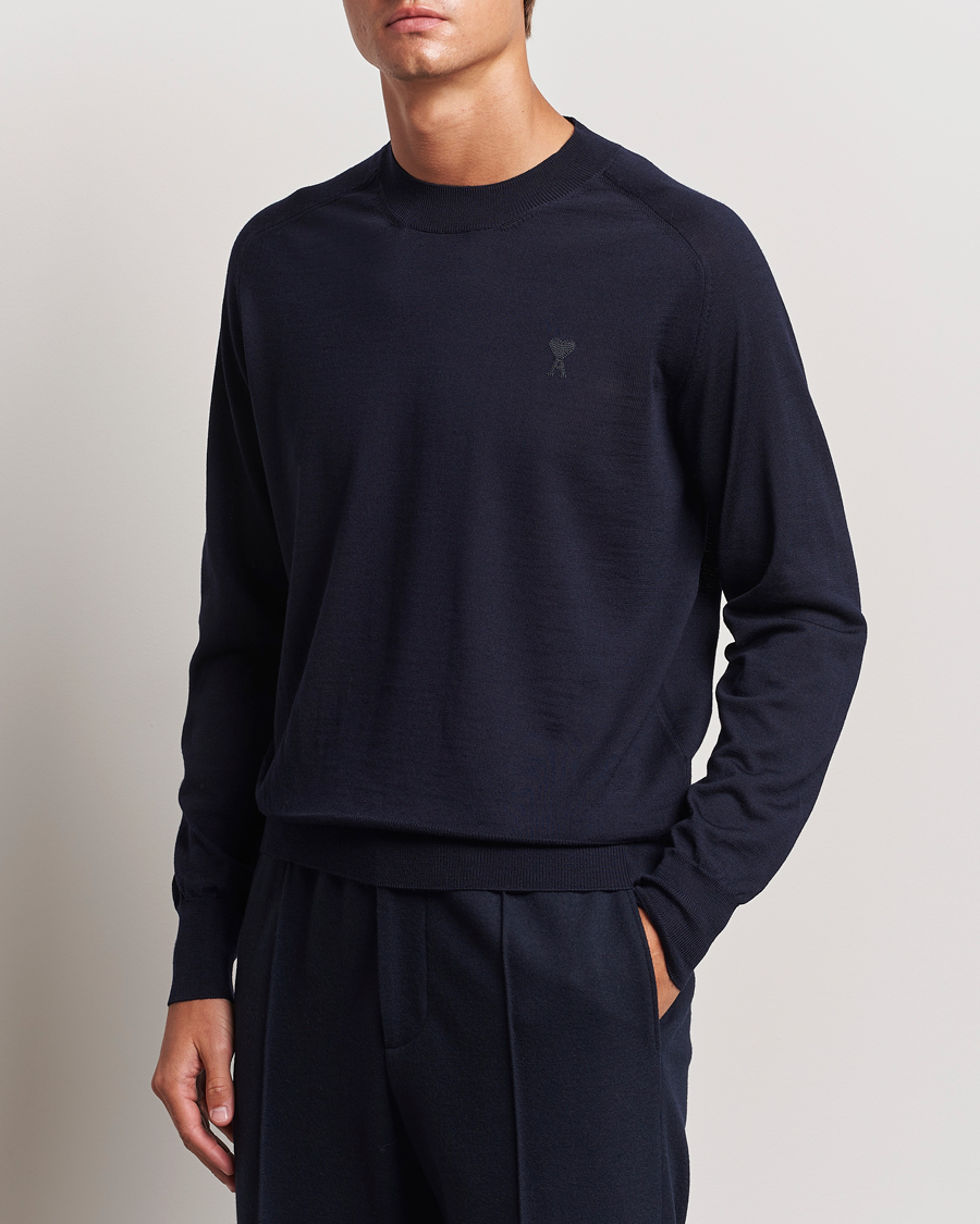 Hombres | Contemporary Creators | AMI | Tonal Heart Logo Wool Crew Neck Navy