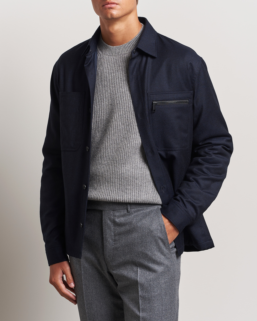 Hombres | Luxury Brands | Zegna | Techmerino Flannel Shirt Jacket Navy