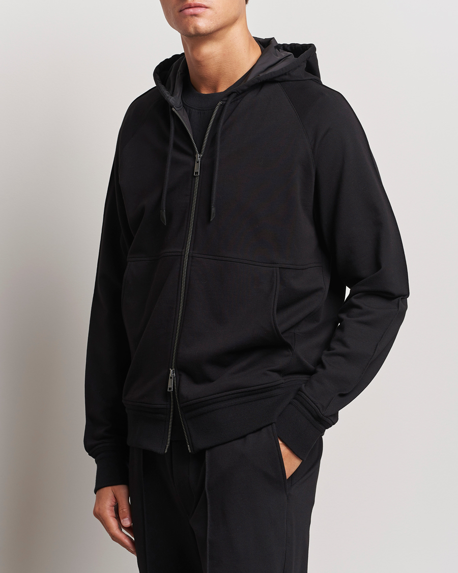 Hombres |  | Zegna | Cotton Stretch Zip Hoodie Black