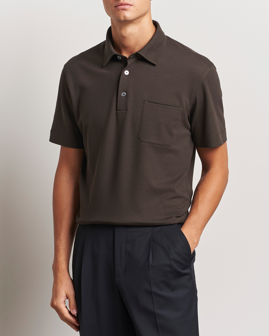 Hombres |  | Zegna | Short Sleeve Pocket Polo Dark Brown