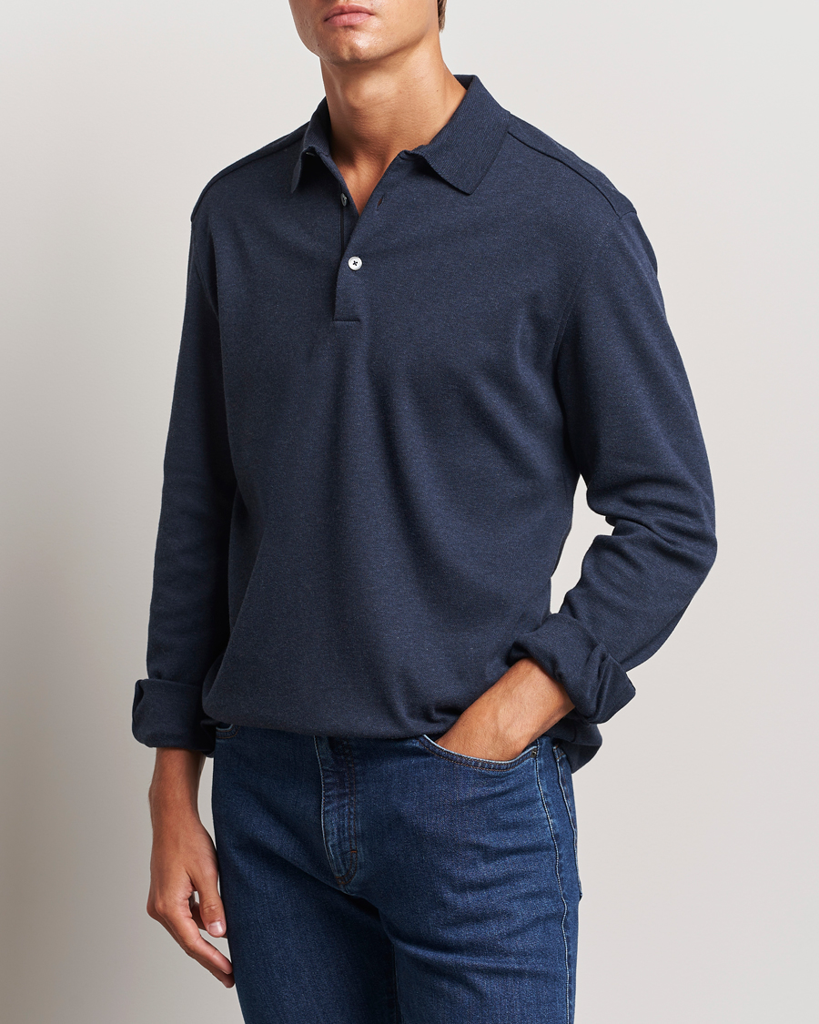 Hombres |  | Zegna | Soft Cotton Long Sleeve Polo Navy