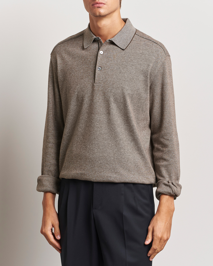 Hombres |  | Zegna | Soft Cotton Long Sleeve Polo Beige