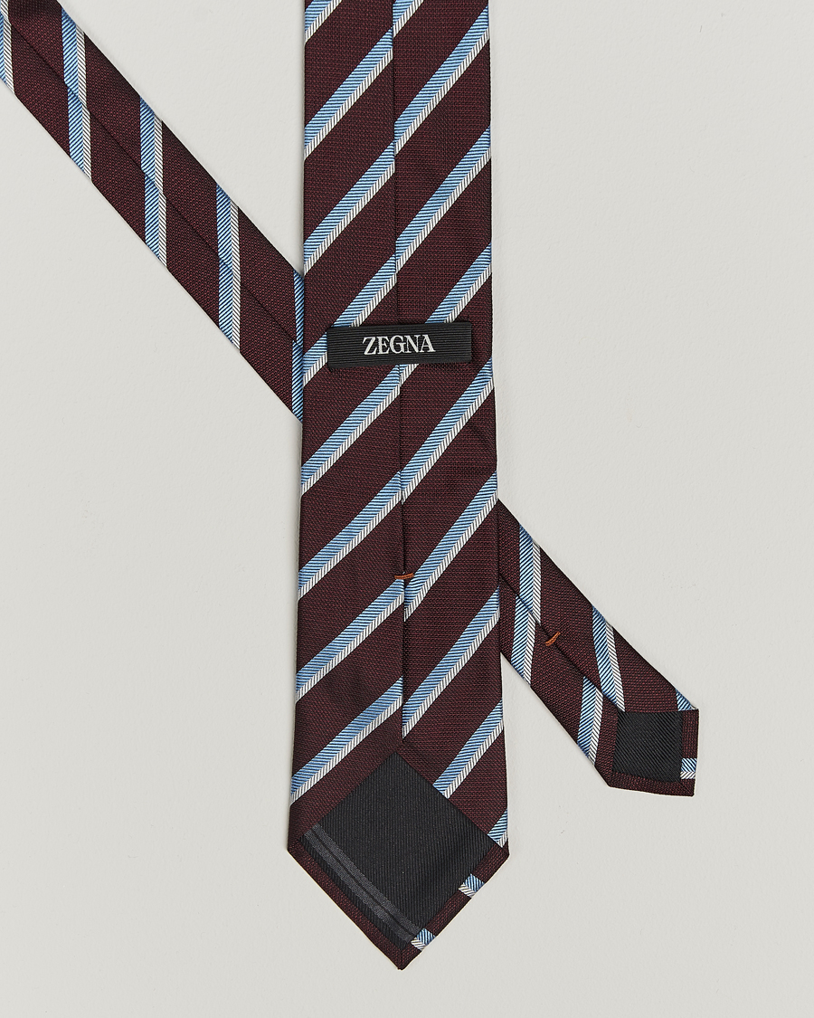 Hombres |  | Zegna | Regimental Stripe Silk Tie Burgundy