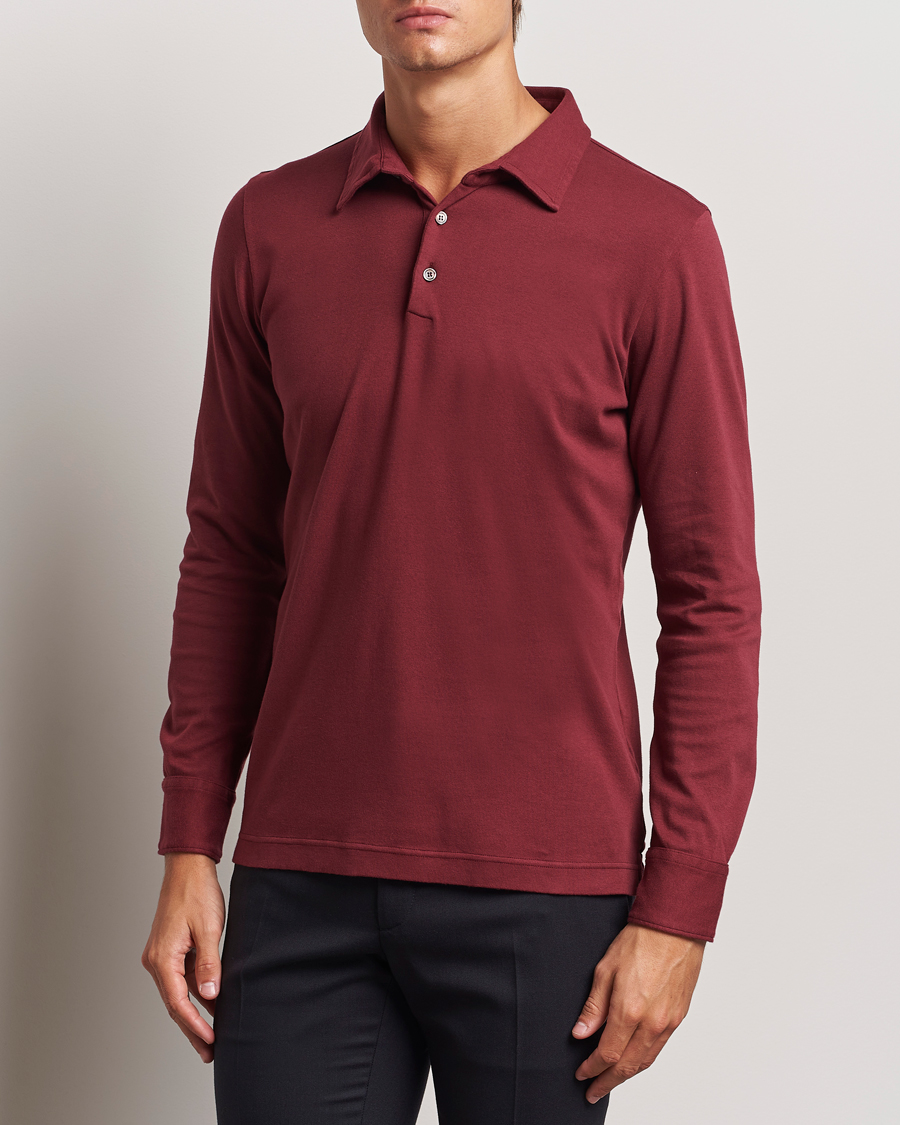 Hombres |  | Zanone | Heavy Jersey Long Sleeve Polo Bordeaux