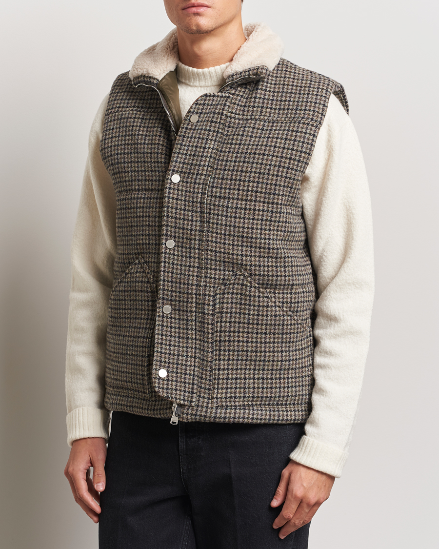 Hombres |  | Valstar | Shearling Collar Down Vest Grey Houndstooth