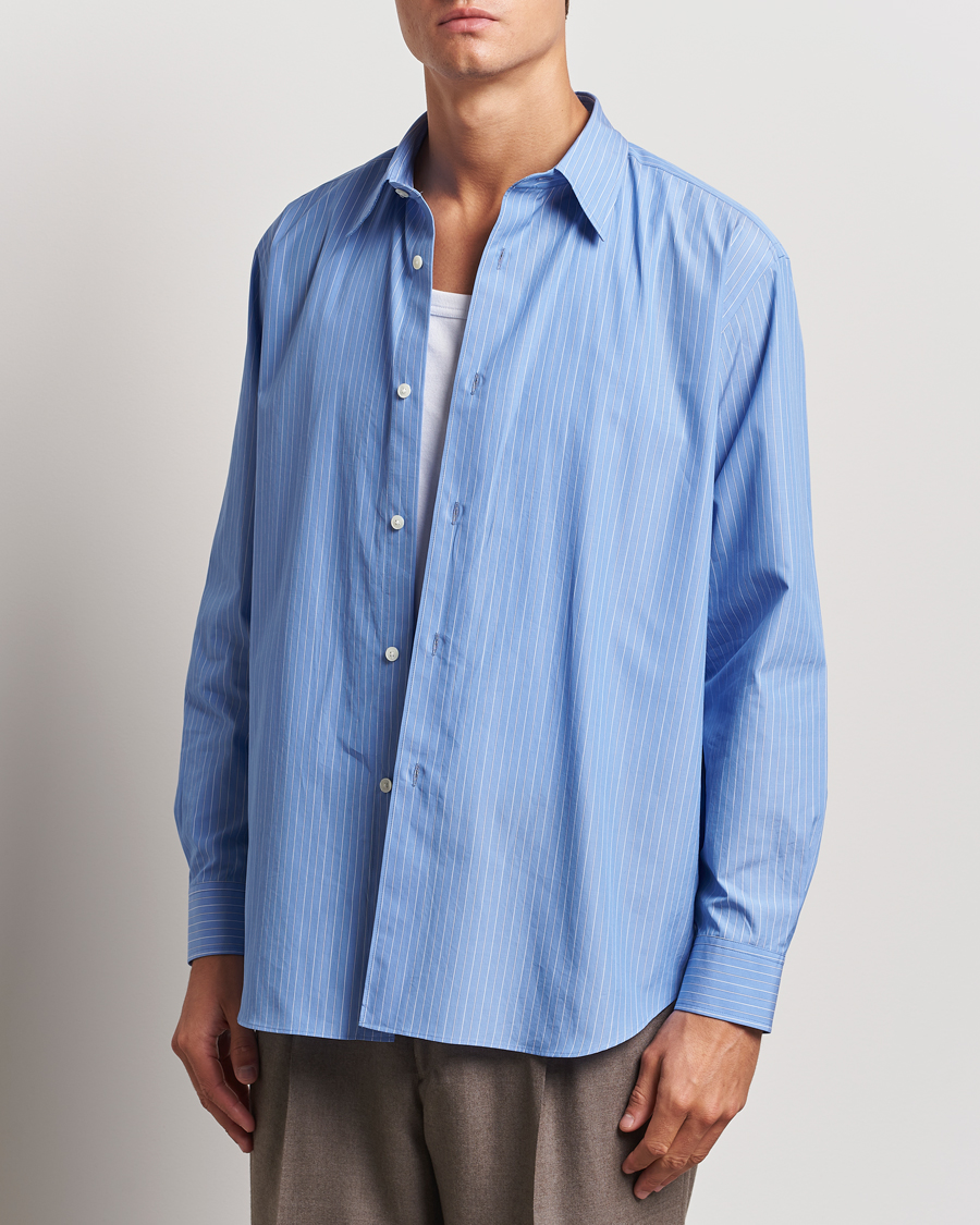 Hombres |  | Auralee | Suvin Cloth Striped Shirt Sax Blue