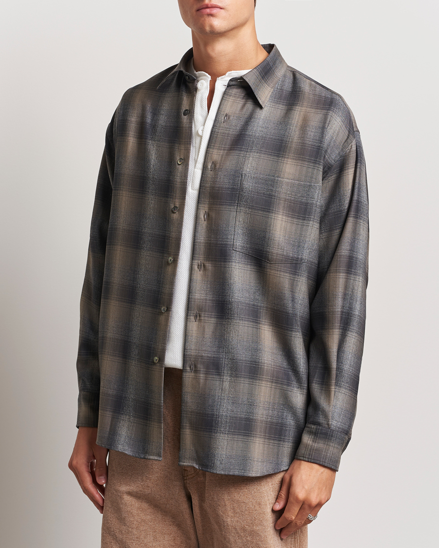 Hombres |  | Auralee | Superlight Wool Shirt Charcoal Check