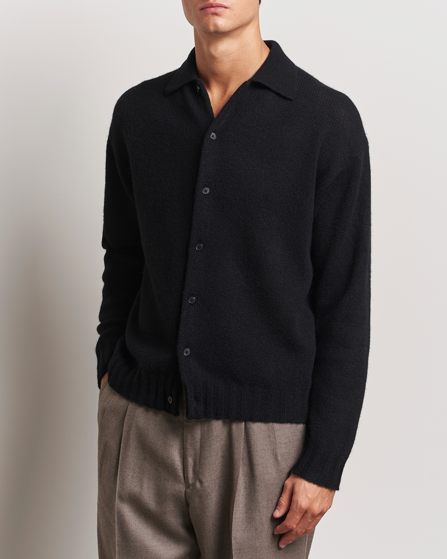 Hombres |  | Auralee | Shetland Wool/Cashmere Cardigan Black