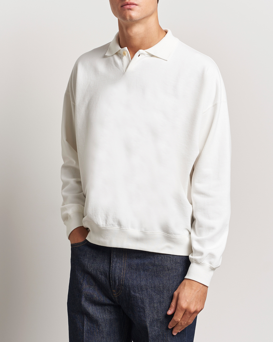 Hombres |  | Auralee | Pima Cotton Long Sleeve Polo White