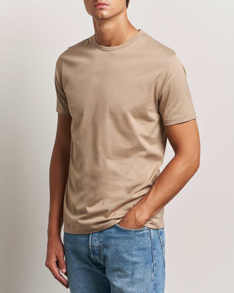 Hombres |  | Sunspel | Crew Neck Cotton Tee Sandstone