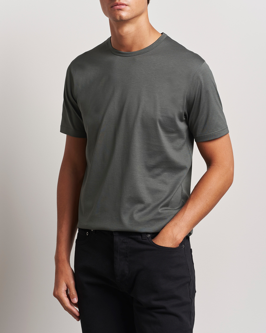 Hombres |  | Sunspel | Crew Neck Cotton Tee Drill Green