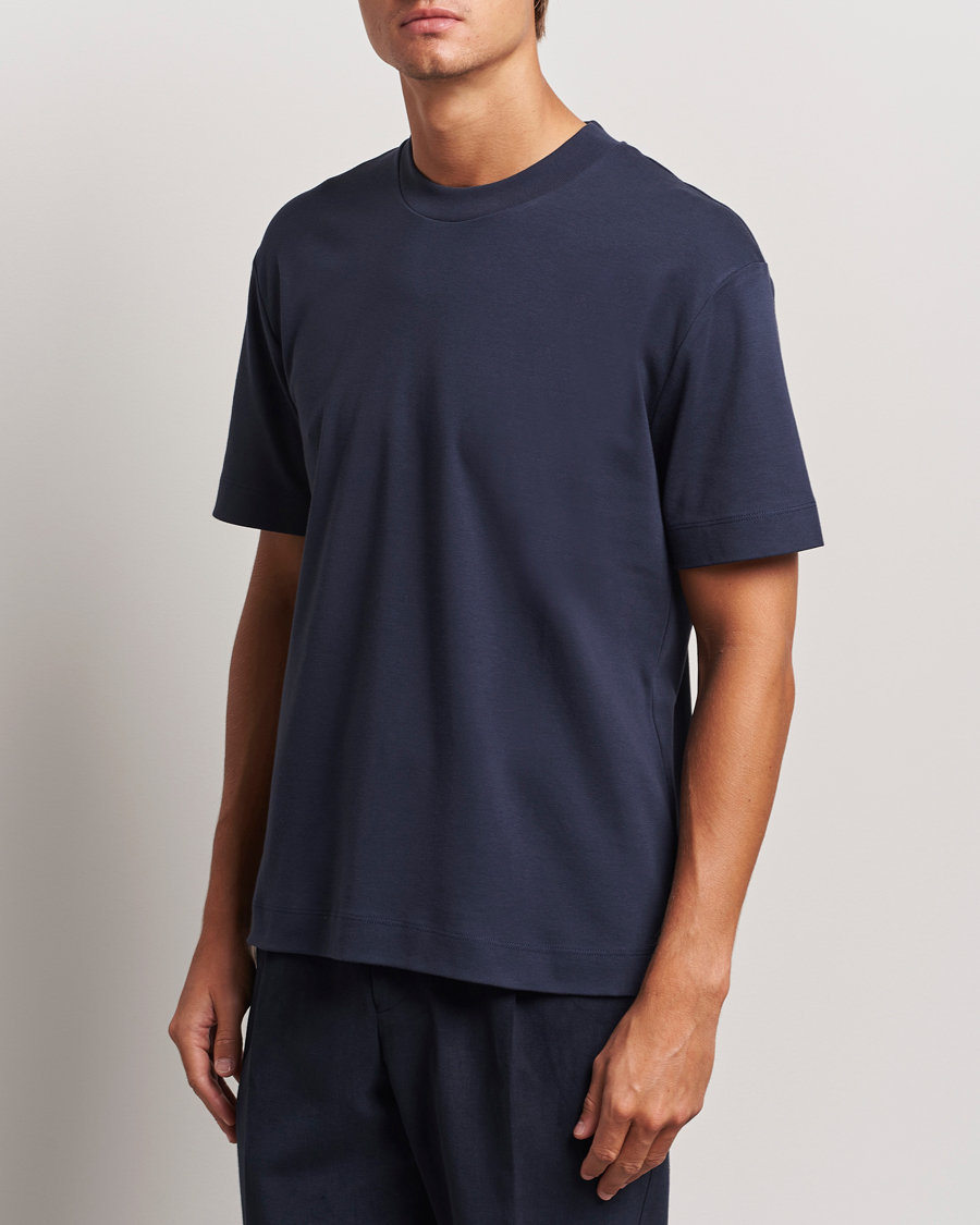 Hombres |  | Sunspel | Heavyweight Mock Neck T-Shirt Navy