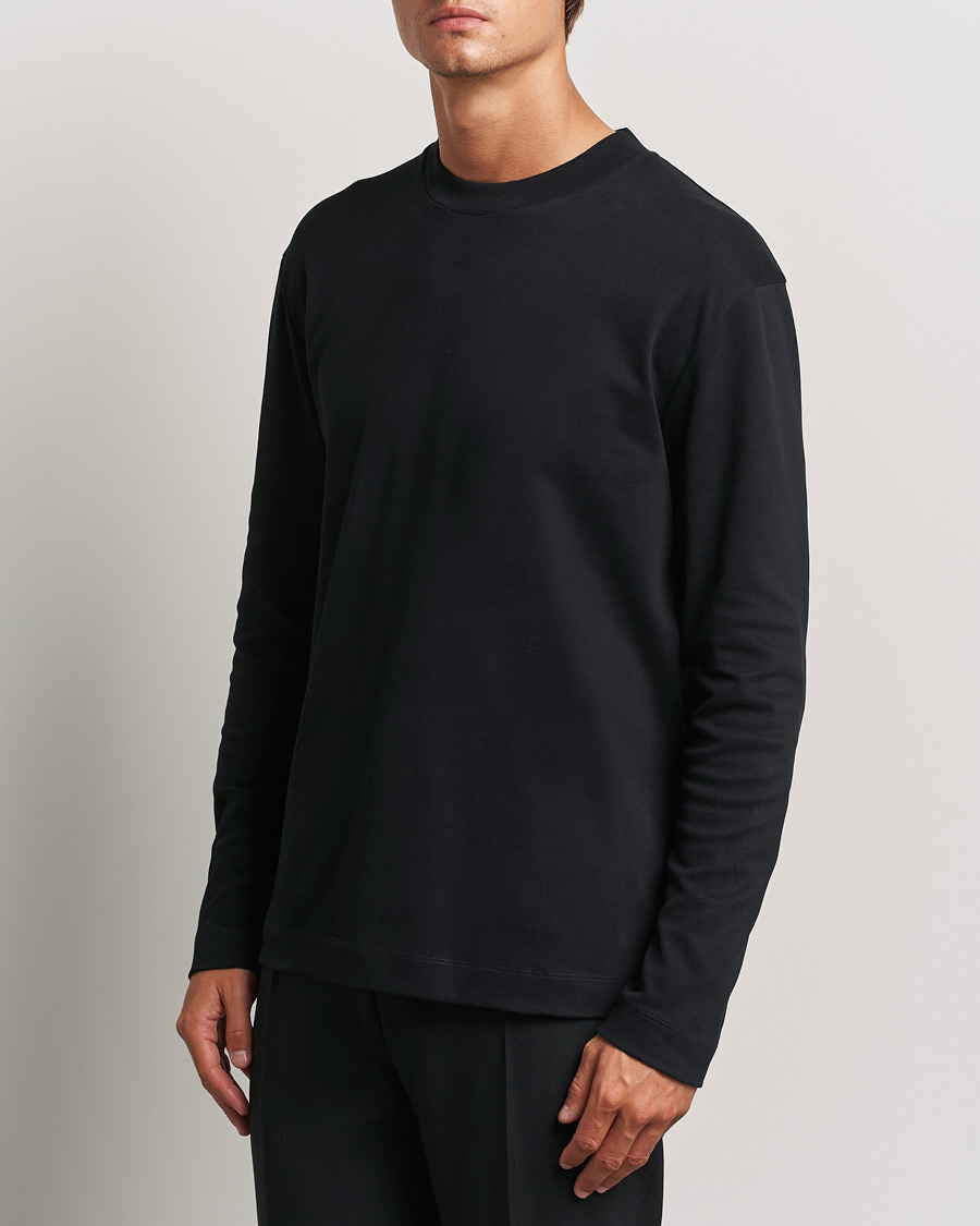 Hombres |  | Sunspel | Heavyweight Mock Neck Long Sleeve T-Shirt Black