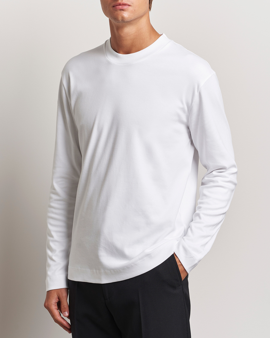 Hombres |  | Sunspel | Heavyweight Mock Neck Long Sleeve T-Shirt White