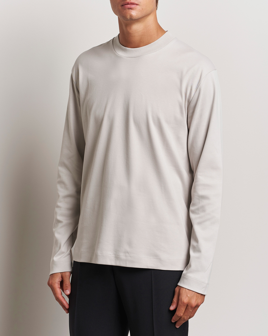 Hombres |  | Sunspel | Heavyweight Mock Neck Long Sleeve T-Shirt Putty