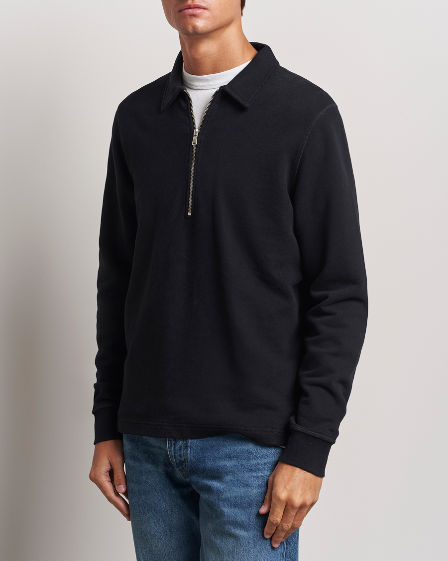 Hombres |  | Sunspel | Zip Loopback Sweatshirt Polo Black