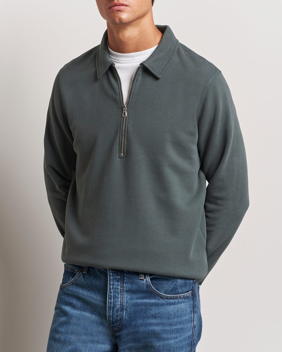 Hombres |  | Sunspel | Zip Loopback Sweatshirt Polo Drill Green