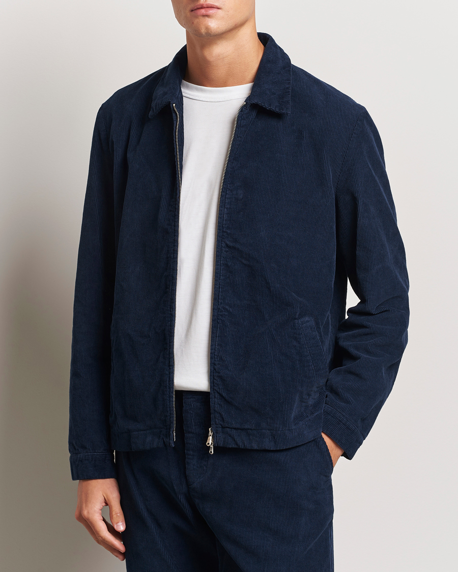 Hombres |  | Sunspel | Corduroy Harrington Jacket Navy