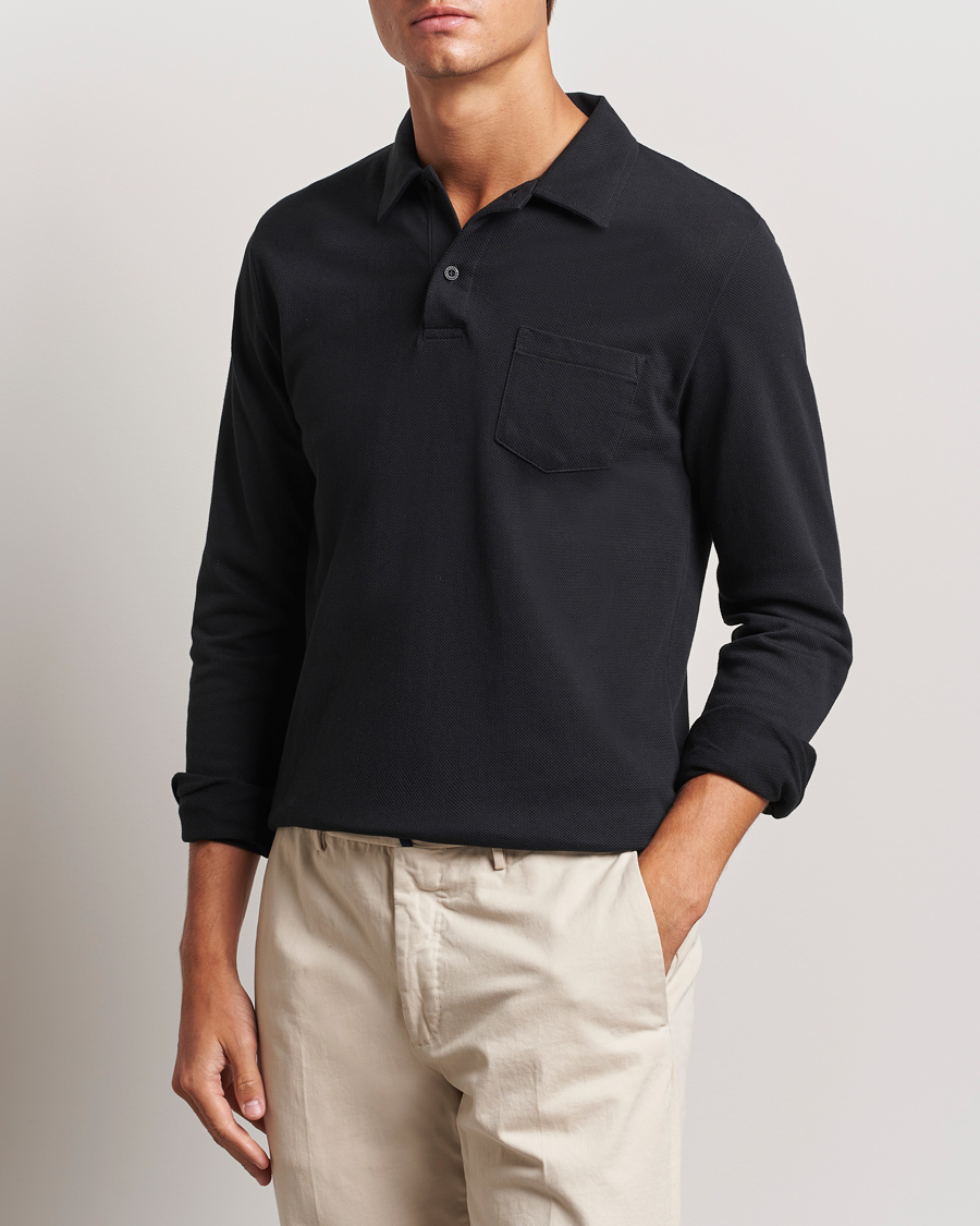 Hombres |  | Sunspel | Riviera Long Sleeve Polo Black