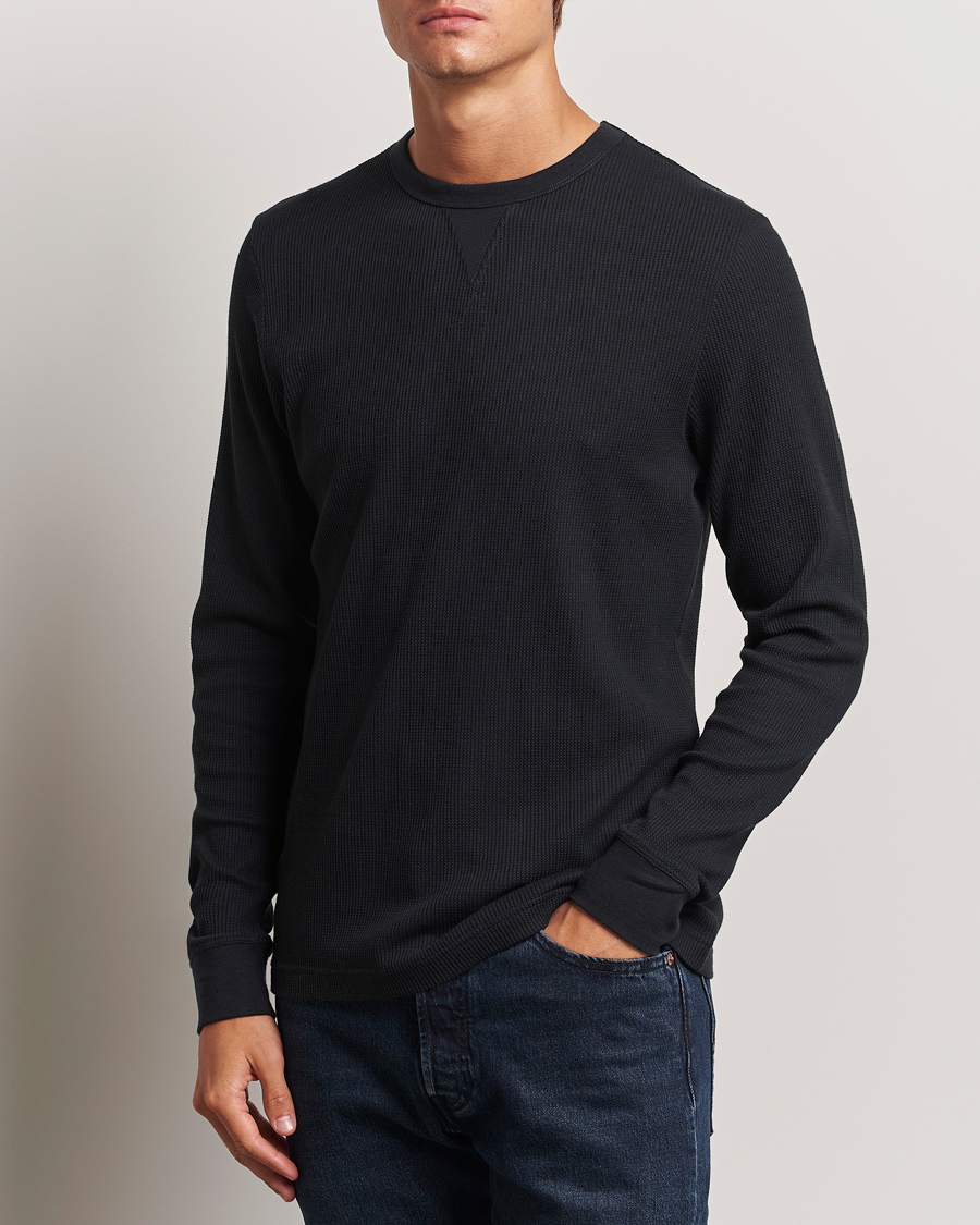 Hombres |  | Sunspel | Long Sleeve Waffle T-Shirt Black