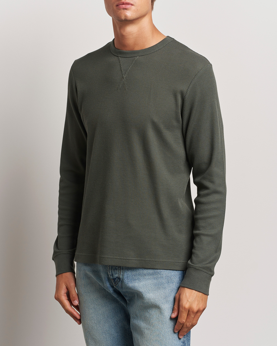 Hombres |  | Sunspel | Long Sleeve Waffle T-Shirt Drill Green