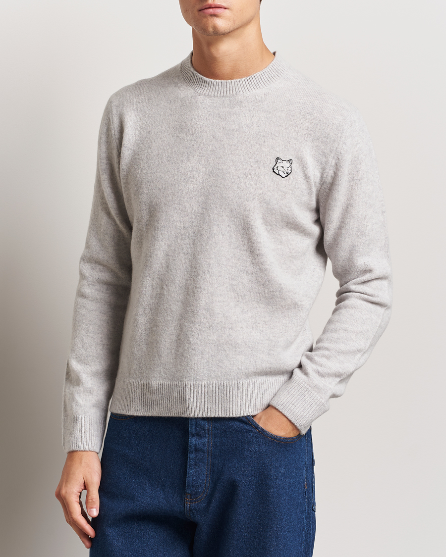 Hombres |  | Maison Kitsuné | Bold Fox Lambswool Crew Neck Light Grey Melange