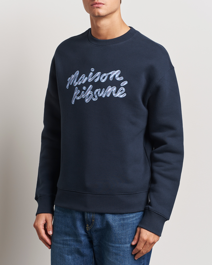 Hombres |  | Maison Kitsuné | Striped Handwriting Sweatshirt Navy