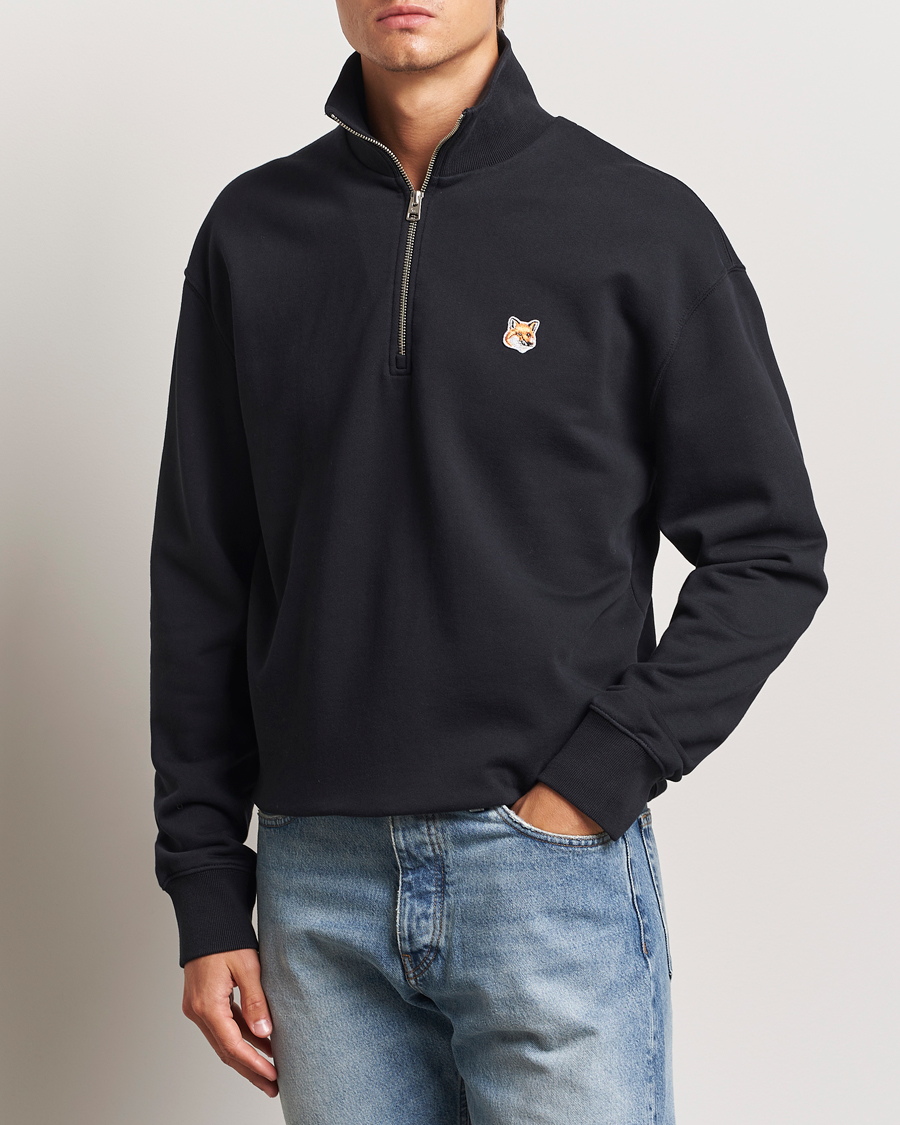 Hombres |  | Maison Kitsuné | Fox Head Half Zip Sweatshirt Black