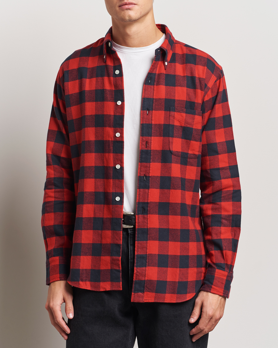 Hombres |  | Kamakura Shirts | Vintage Ivy Buffalo Check Flannel Shirt Red