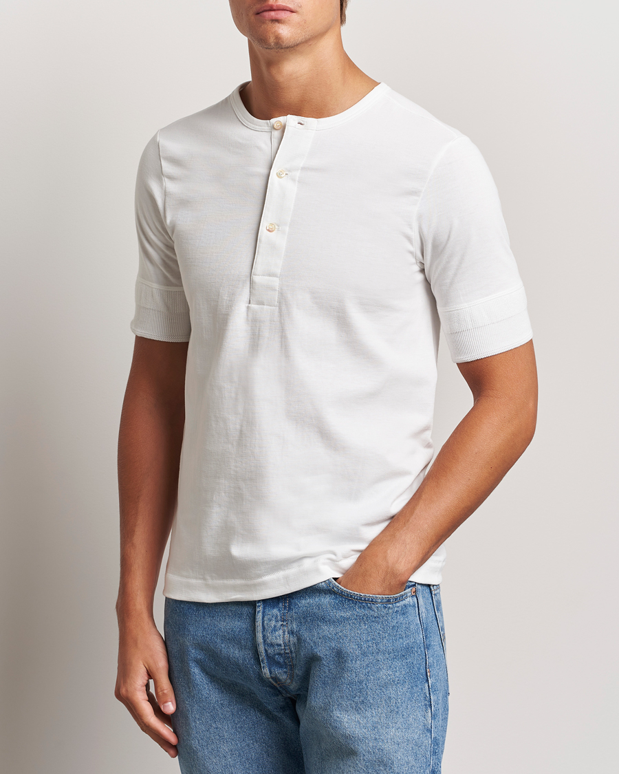 Hombres |  | Merz b. Schwanen | Short Sleeve Organic Cotton Henley White