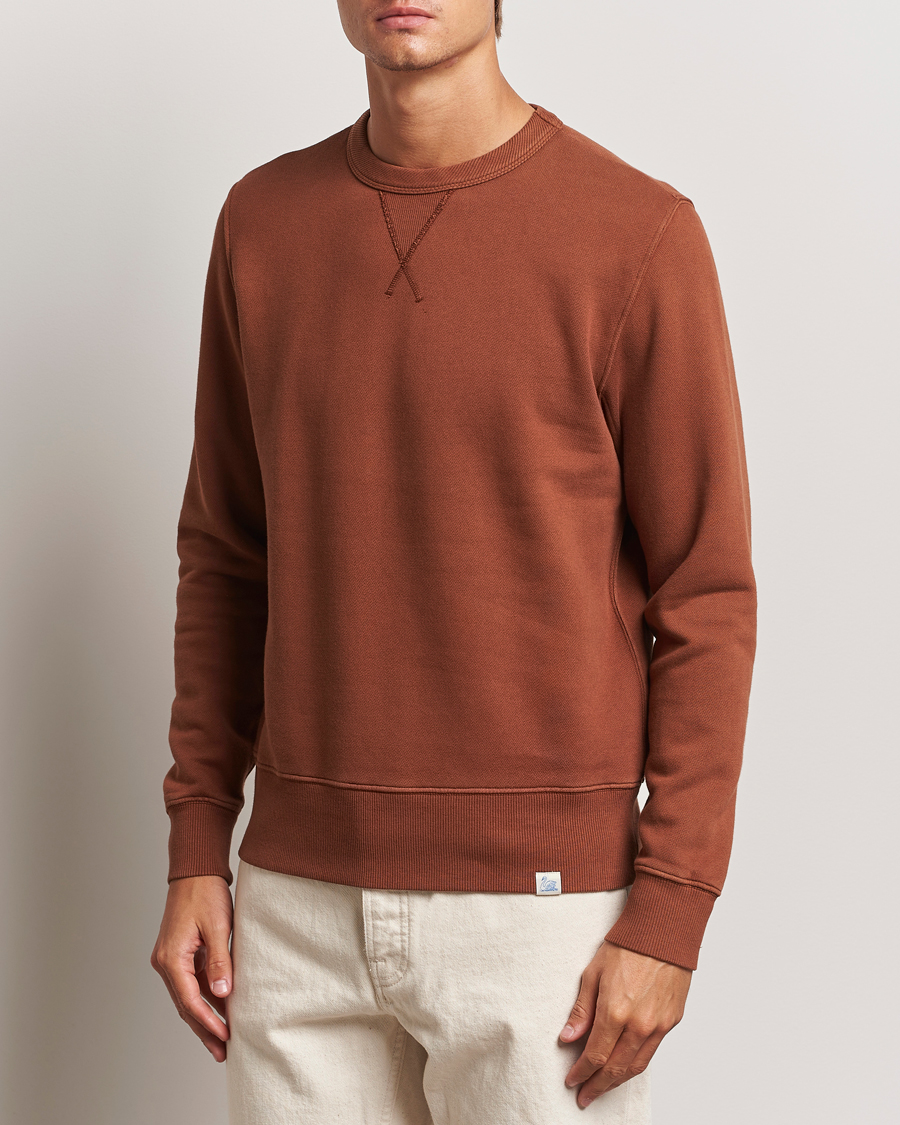 Hombres |  | Merz b. Schwanen | Vintage Fleece Crew Neck Sweatshirt Chestnut