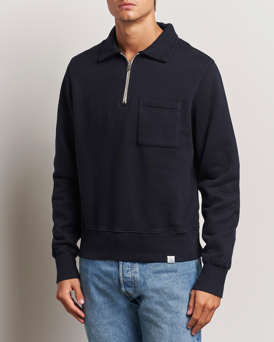 Hombres |  | Merz b. Schwanen | Vintage Fleece Half Zip Sweatshirt Dark Navy