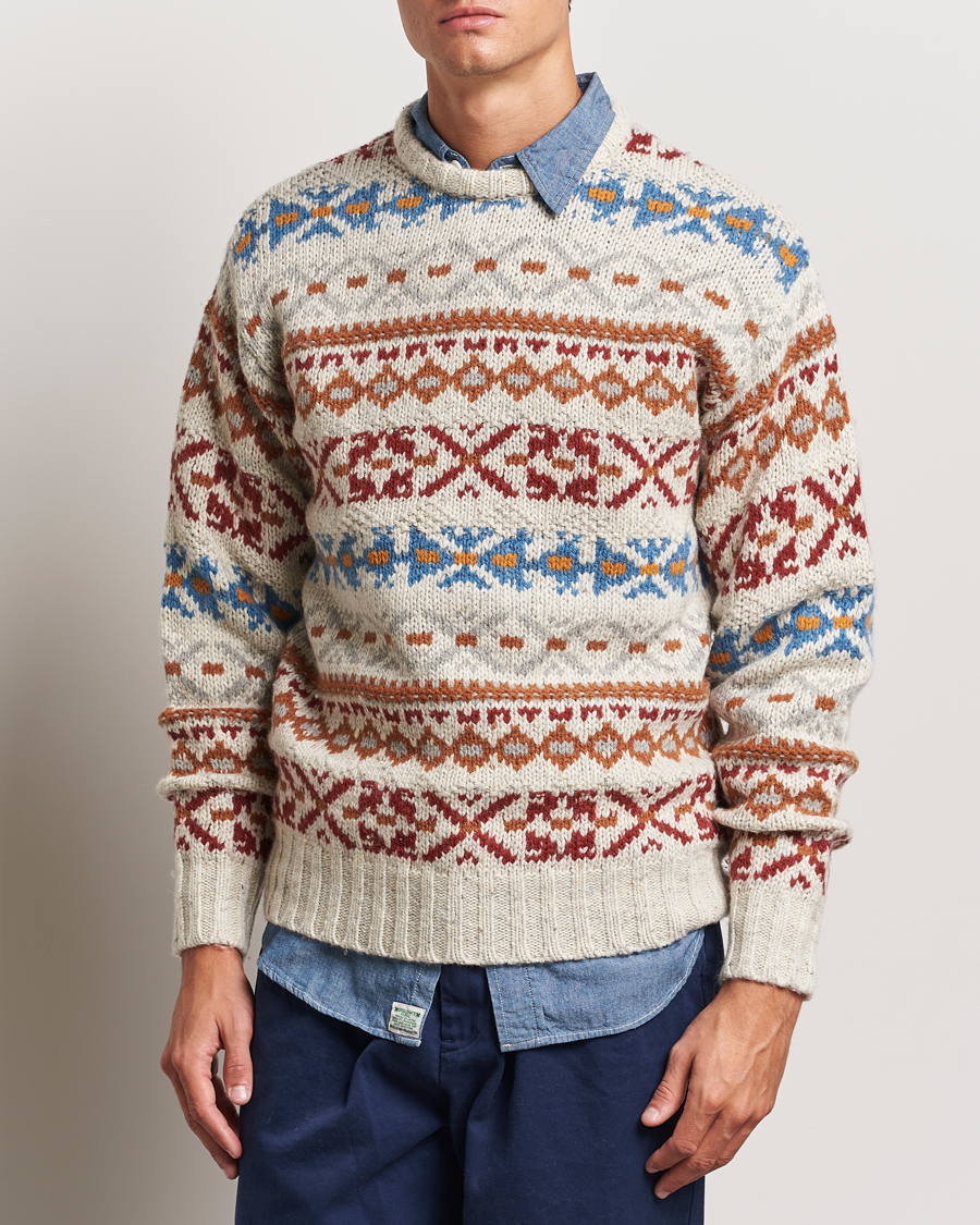 Hombres |  | BEAMS PLUS | Fair Isle Crew Neck Sweater Off White