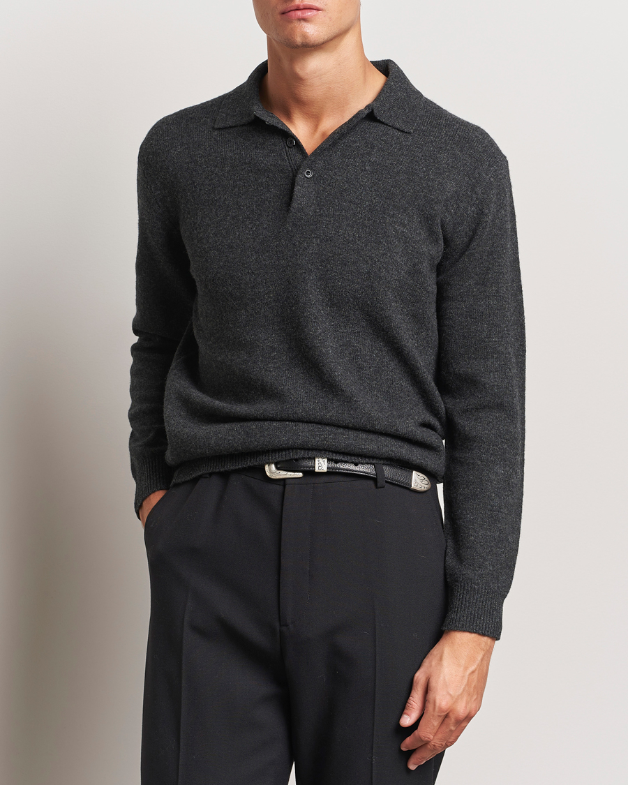 Hombres |  | BEAMS PLUS | Long Sleeve Knitted Polo Charcoal