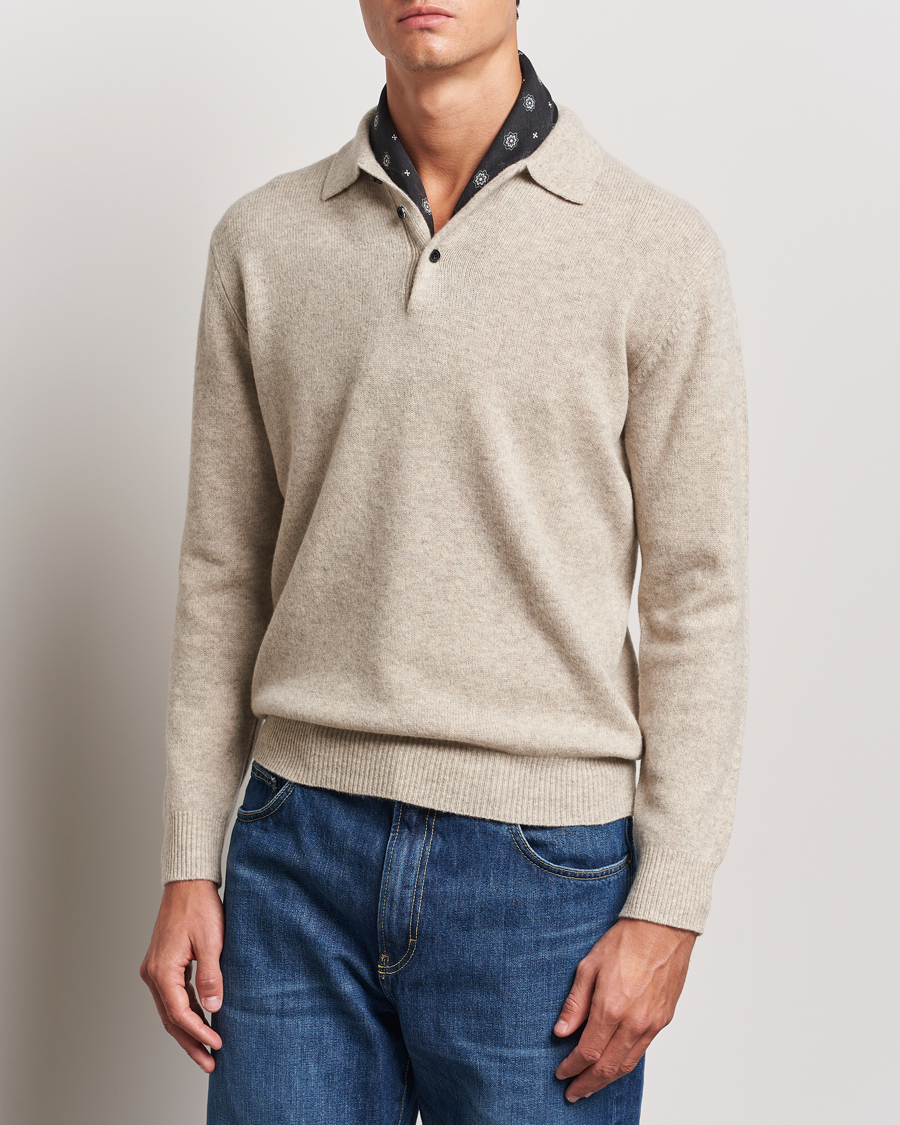 Hombres |  | BEAMS PLUS | Long Sleeve Knitted Polo Beige