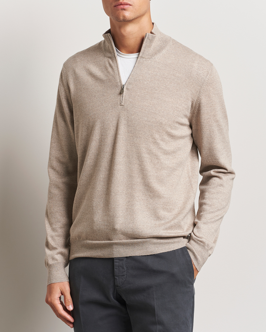 Hombres |  | Gran Sasso | Merino Fashion Fit Half Zip Light Beige