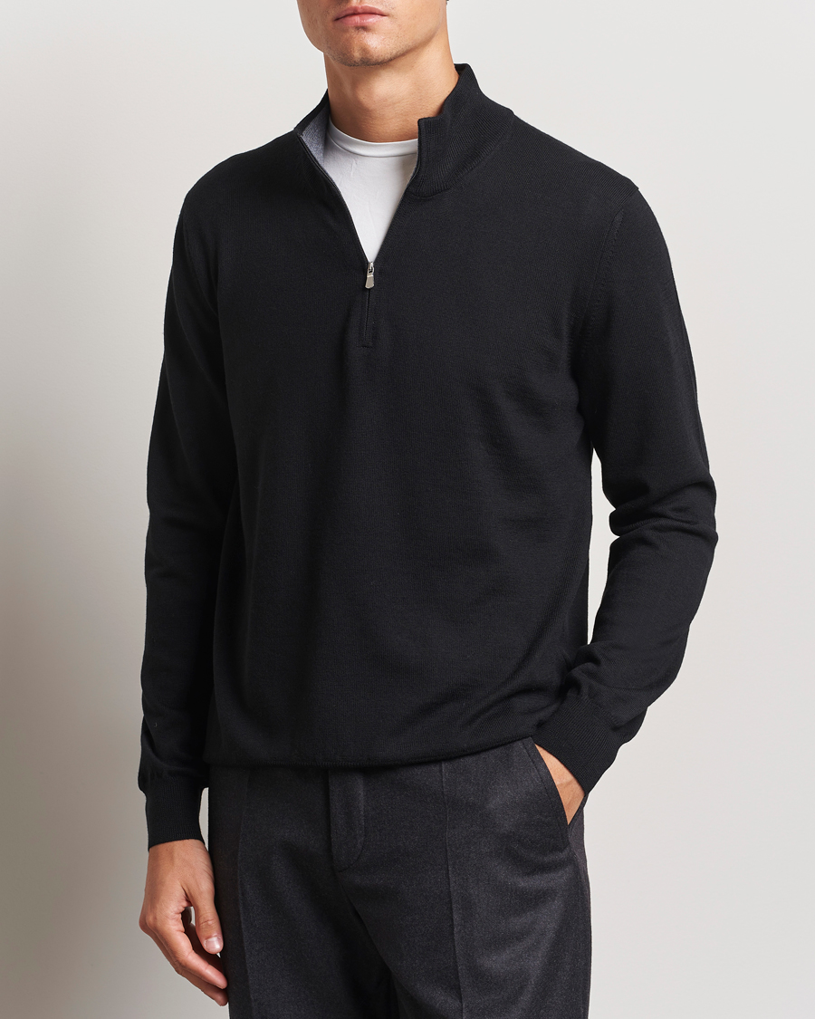 Hombres |  | Gran Sasso | Merino Fashion Fit Half Zip Black