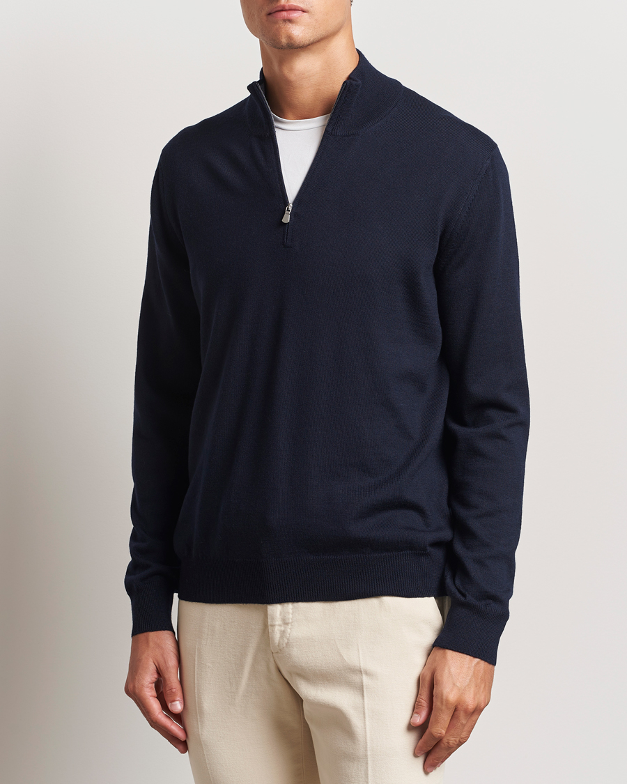 Hombres |  | Gran Sasso | Merino Fashion Fit Half Zip Navy