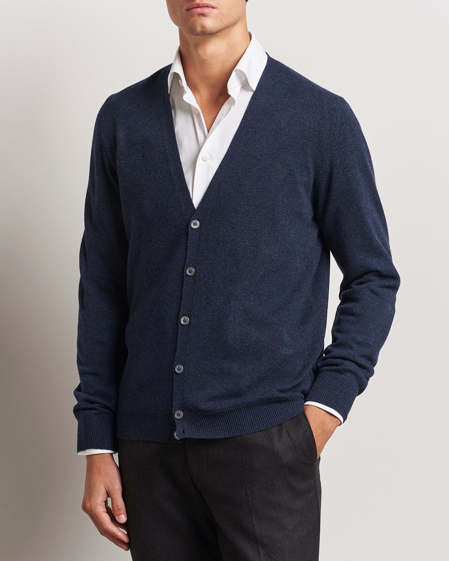 Hombres |  | Gran Sasso | Wool/Cashmere Cardigan Navy Melange